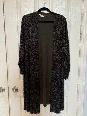 Terra & Sky Leopard Print Long Cardigan 3X 24W 26W Duster Animal Print